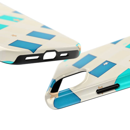Modern Preppy Checkered Teal Stars Tough Phone Case | Aesthetic