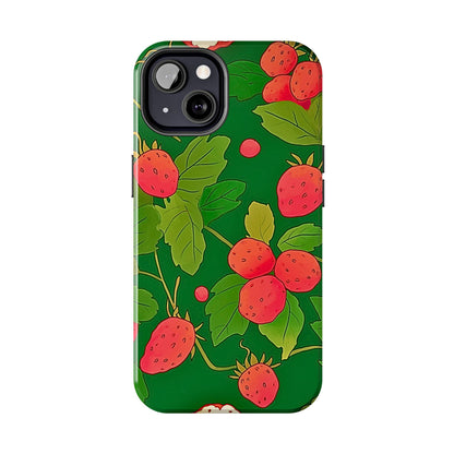 Dark Strawberry Pattern Preppy Tough Phone Case | Aesthetic