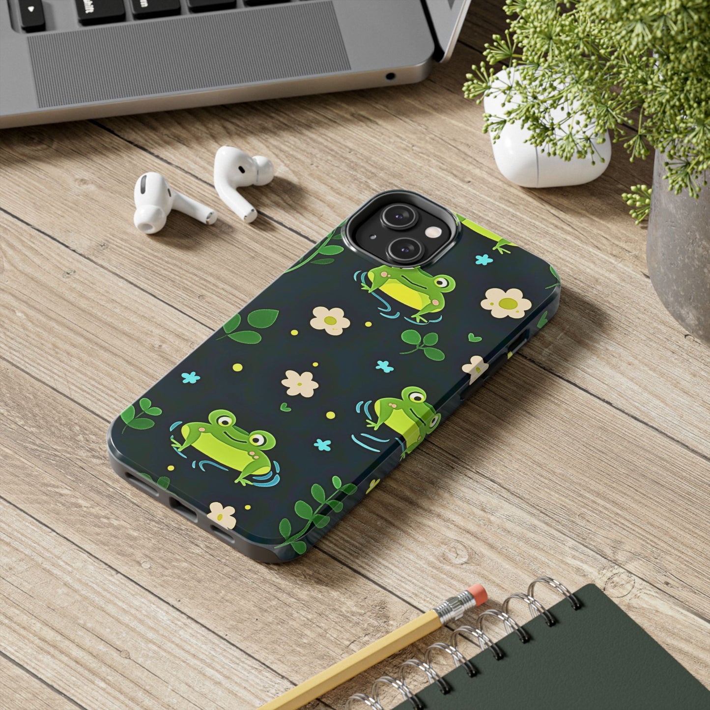 Kawaii Froggy Pattern Black Tough Phone Case | Animals