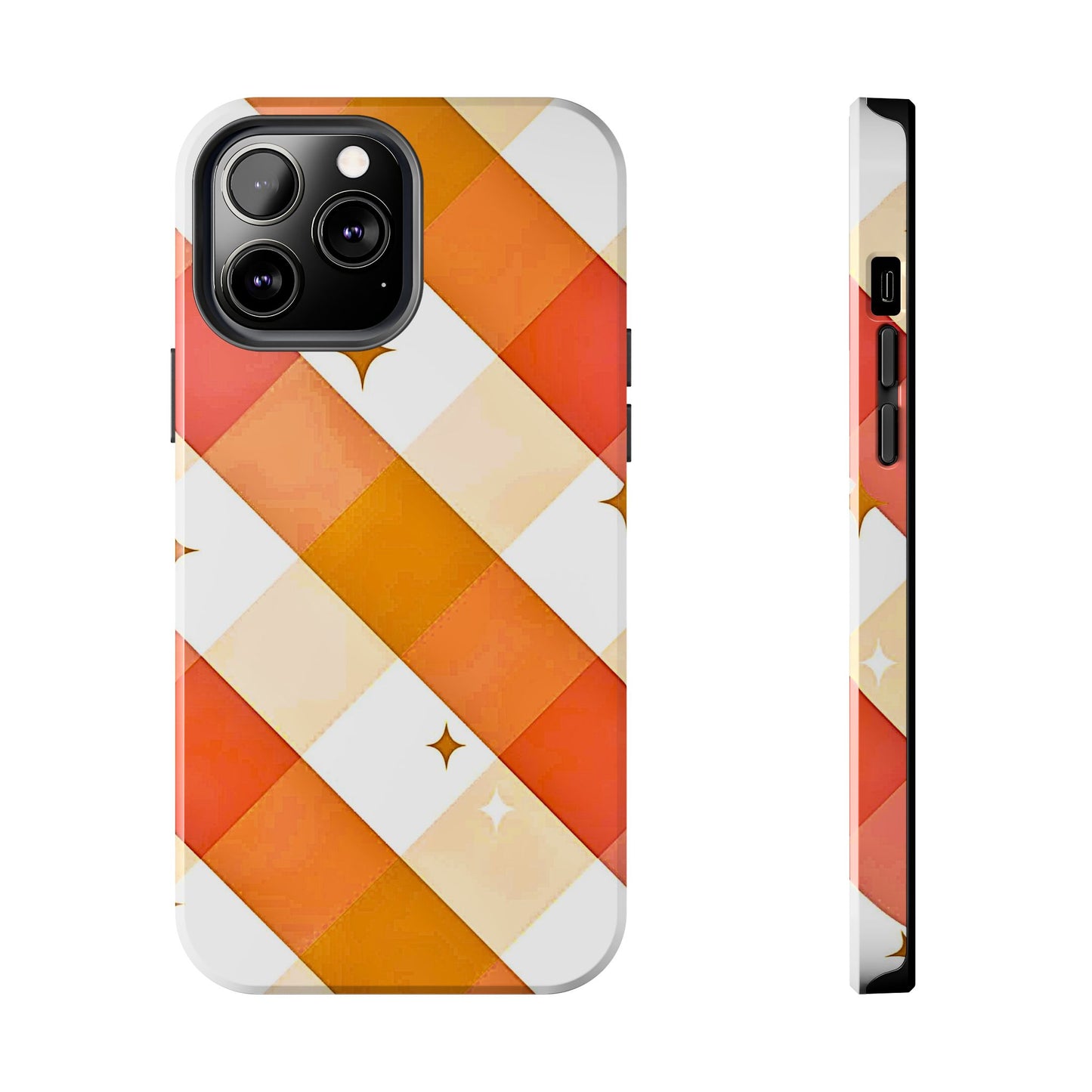 Pastel Orange & Pink Checkered Stars Tough Phone Case | Aesthetic