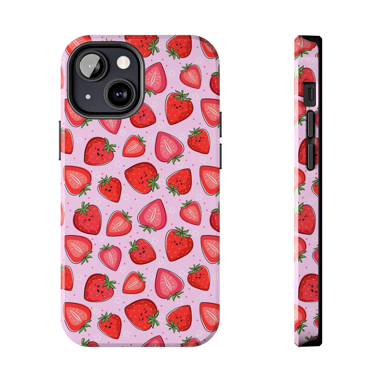 Kawaii Strawberry Cartoon Pattern Pink Aesthetic Tough Phone Case | Food