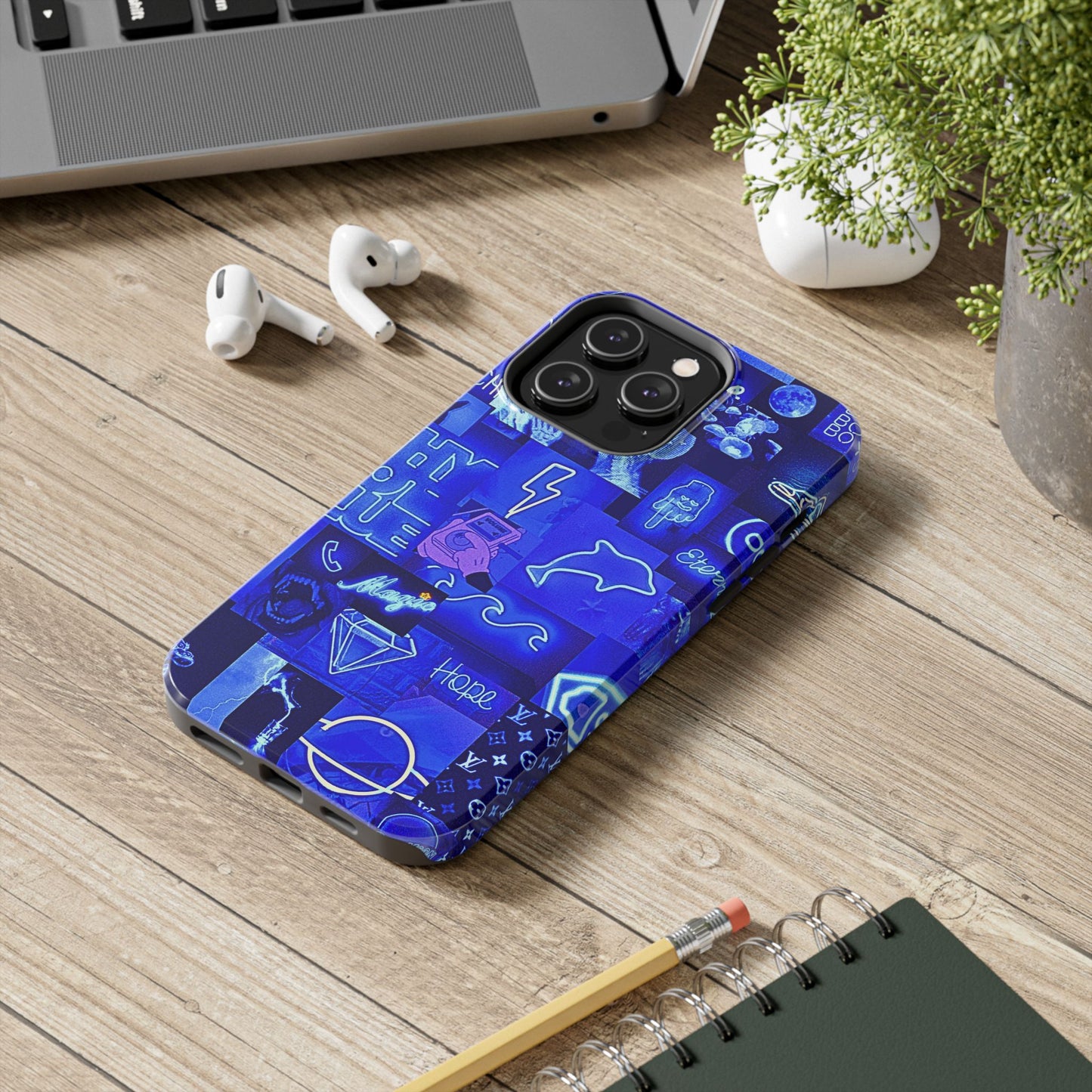 Blue Neon Style Tough Phone Case | Aesthetic