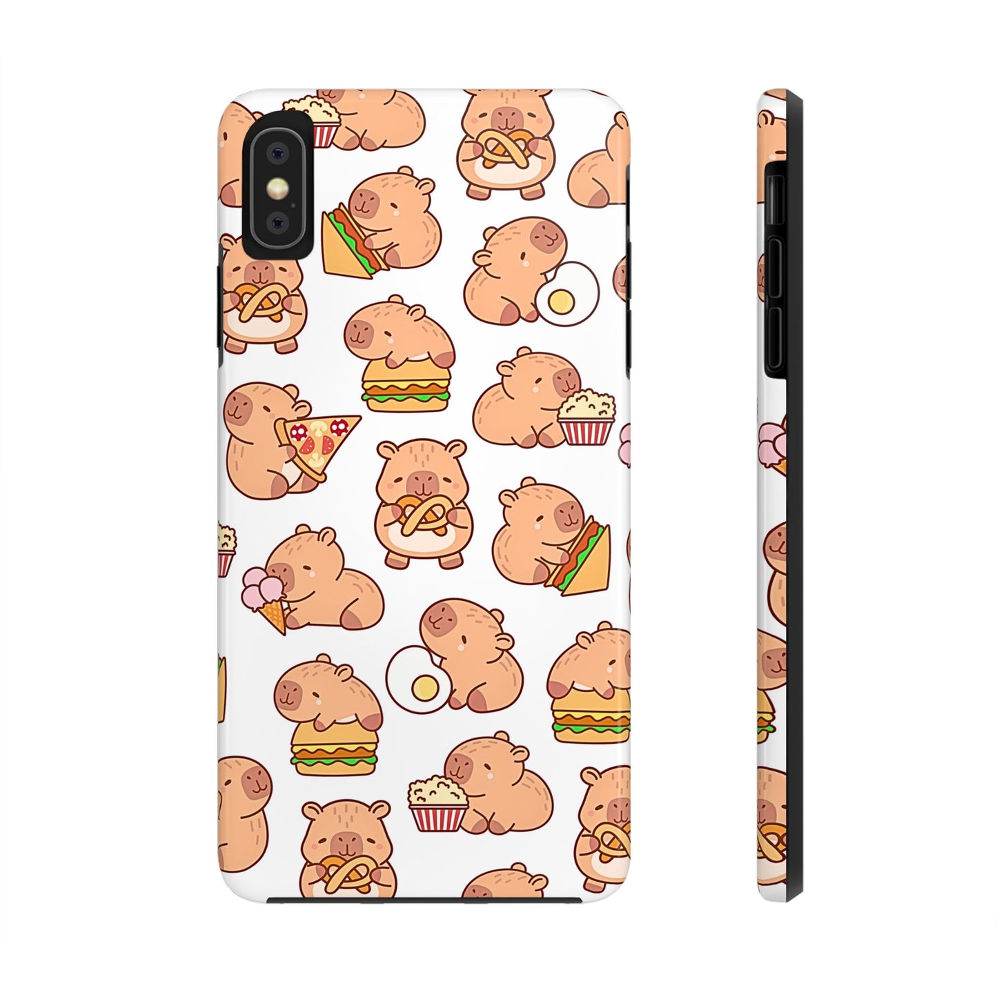 Cute Capybara Eating Pizza Ice Cream & Snacks Cartoon Food Tough Phone Case | Animals