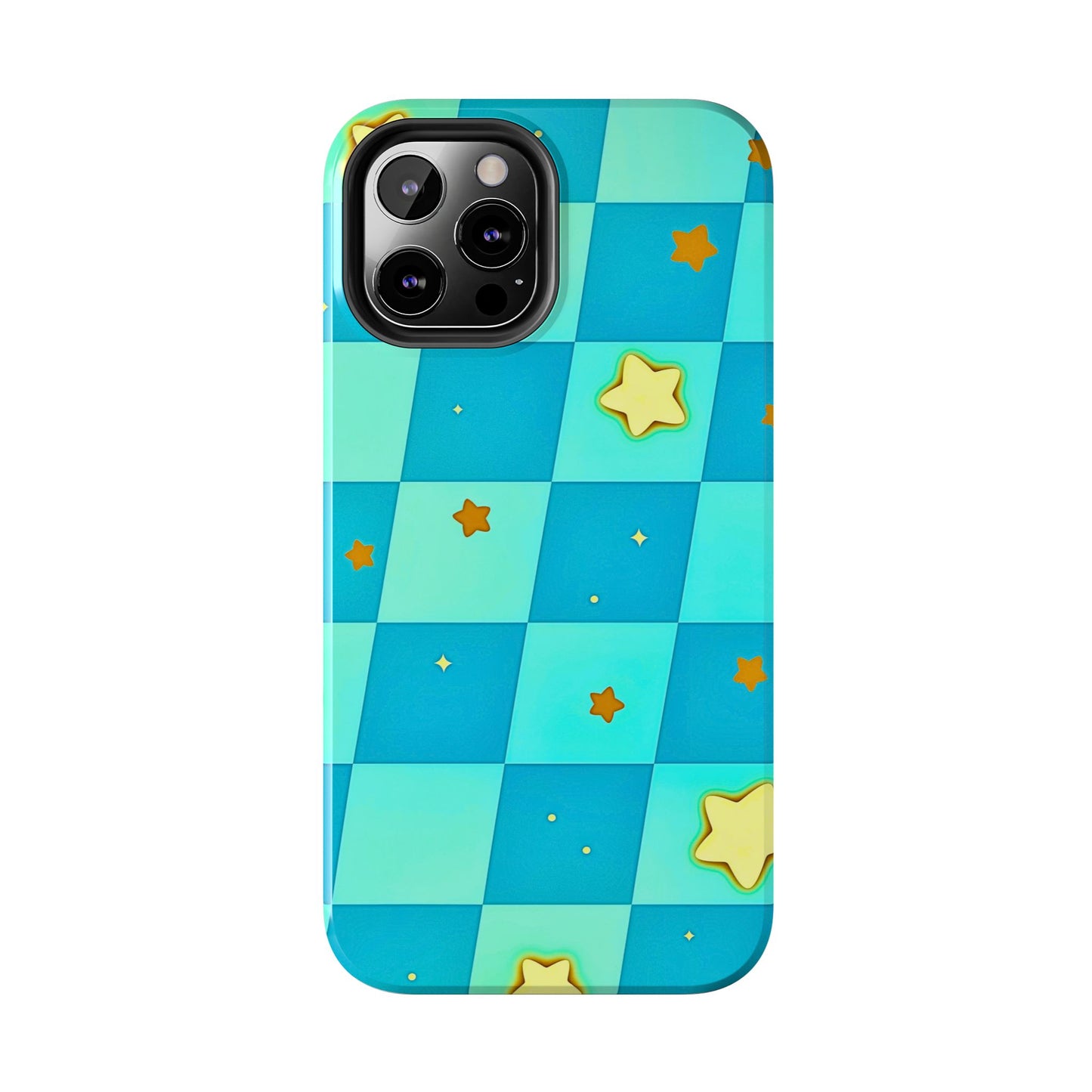 Vibrant Preppy Checkered Blue & Yellow Stars Tough Phone Case | Aesthetic