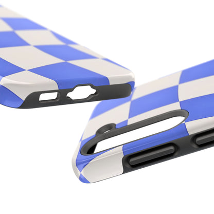 Funda resistente para teléfono con estampado ondulado de cuadros azules | Estética
