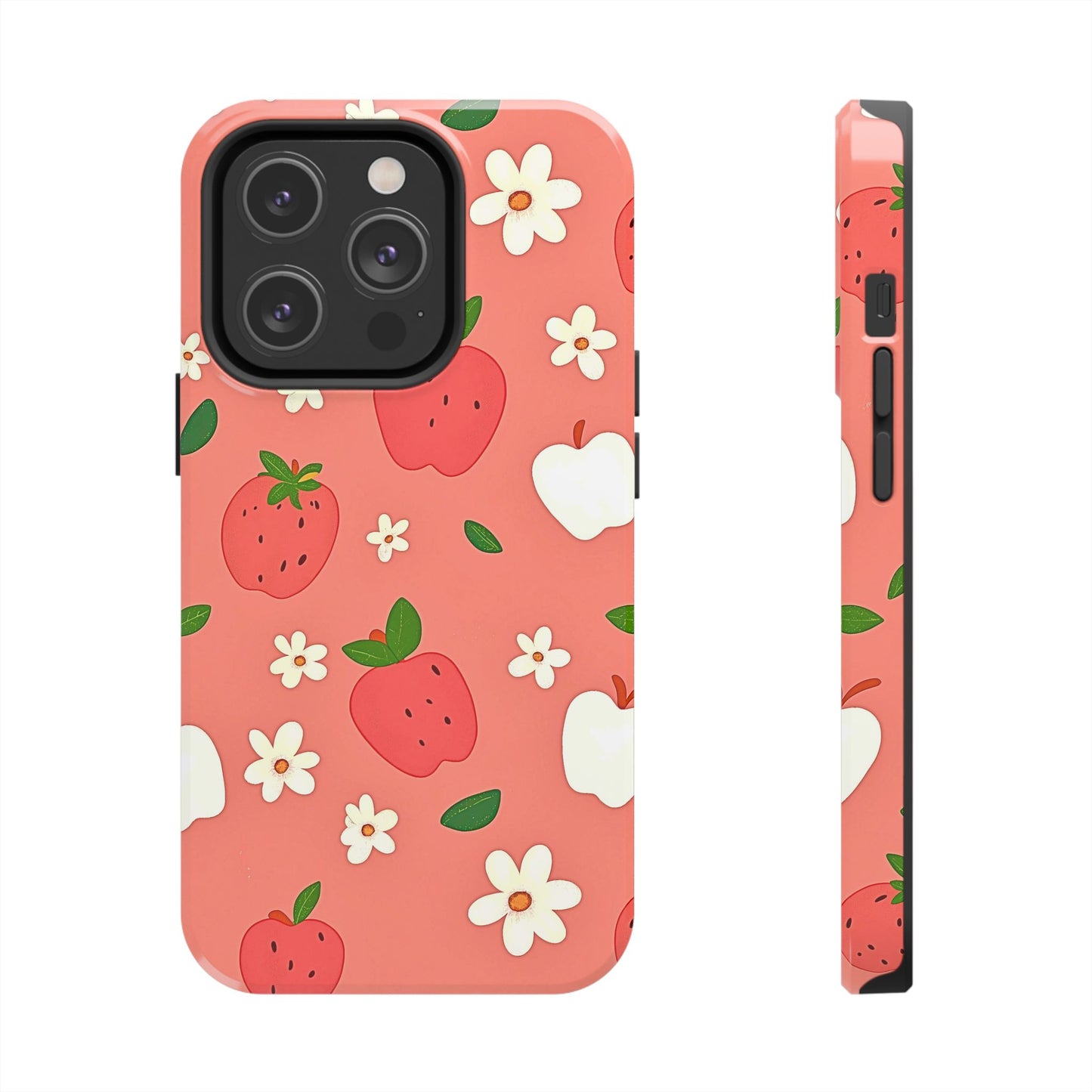 Strawberry Apple Flower Pattern Pink Tough Phone Case | Aesthetic