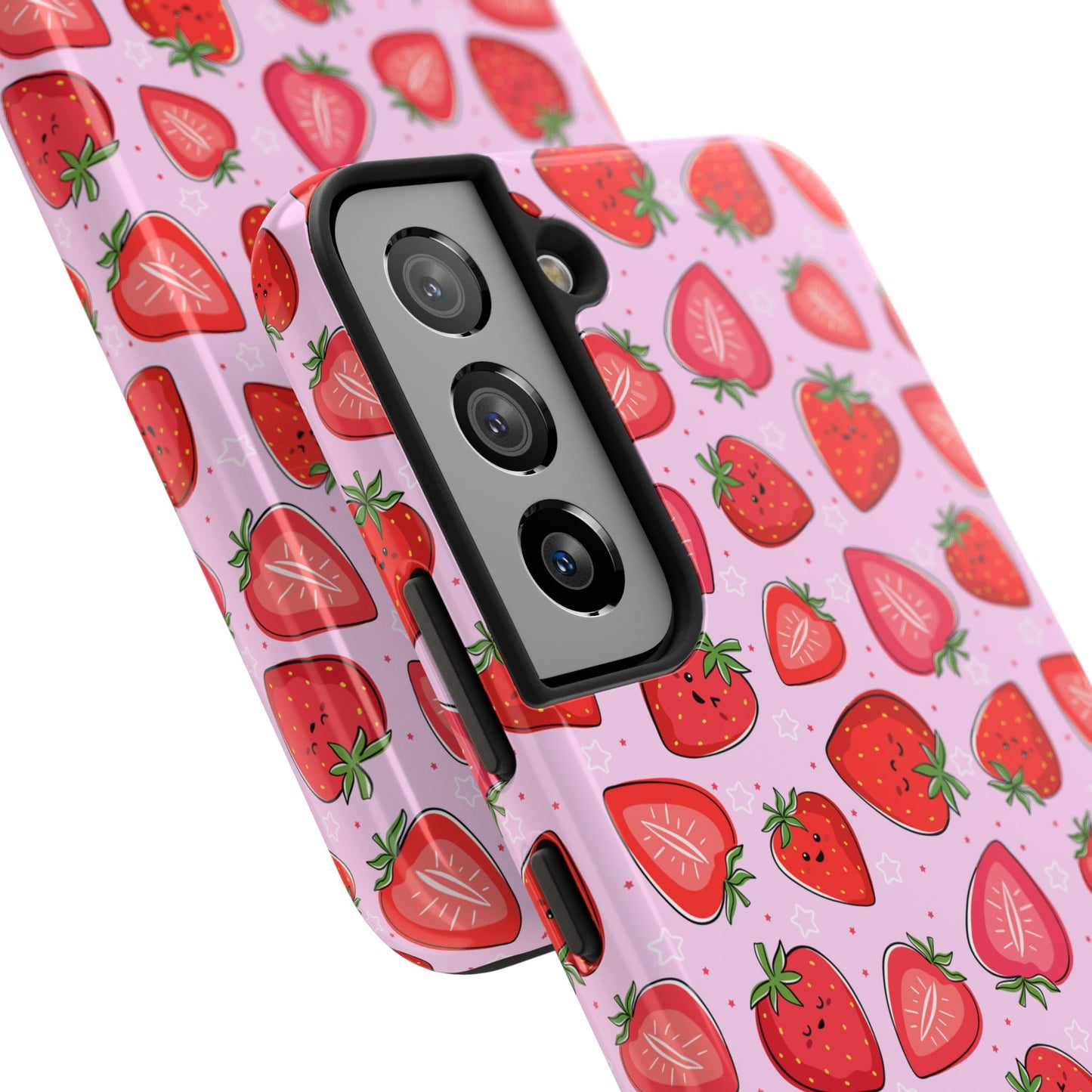 Kawaii Strawberry Cartoon Pattern Pink Aesthetic Tough Phone Case | Food