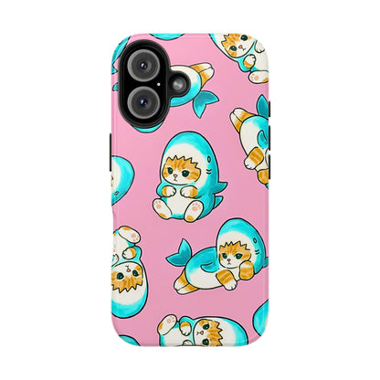 Pink Cute Shark Cats Pattern Tough Phone Case | Animals