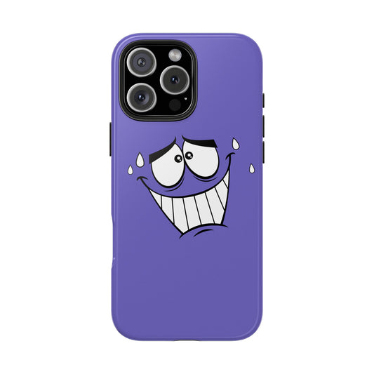 Awkward Nervous Cartoon Face Purple Background Tough Phone Case | Funny