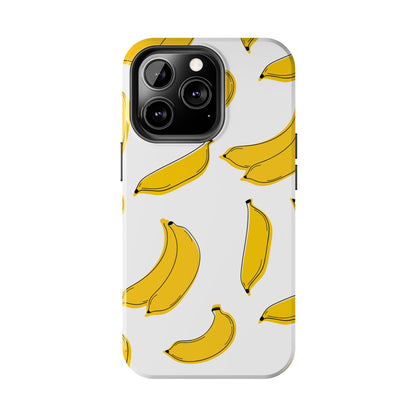 Bold Yellow Banana Pattern Minimal Line Art Tough Phone Case | Food