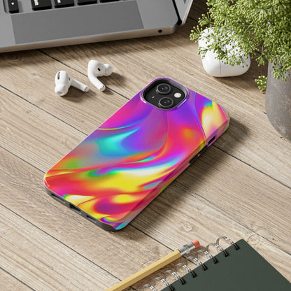 Funda resistente para teléfono con brillo metálico holográfico y estilo abstracto | Estética