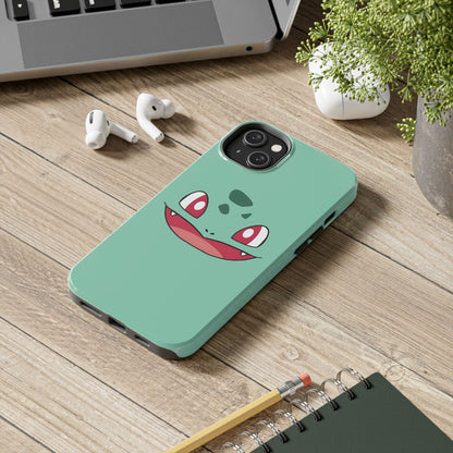 Green Leaf Dino Smile Red Eyes Cute Creature Tough Phone Case | Anime