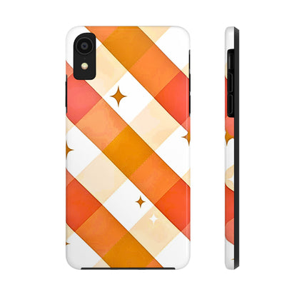 Pastel Orange & Pink Checkered Stars Tough Phone Case | Aesthetic