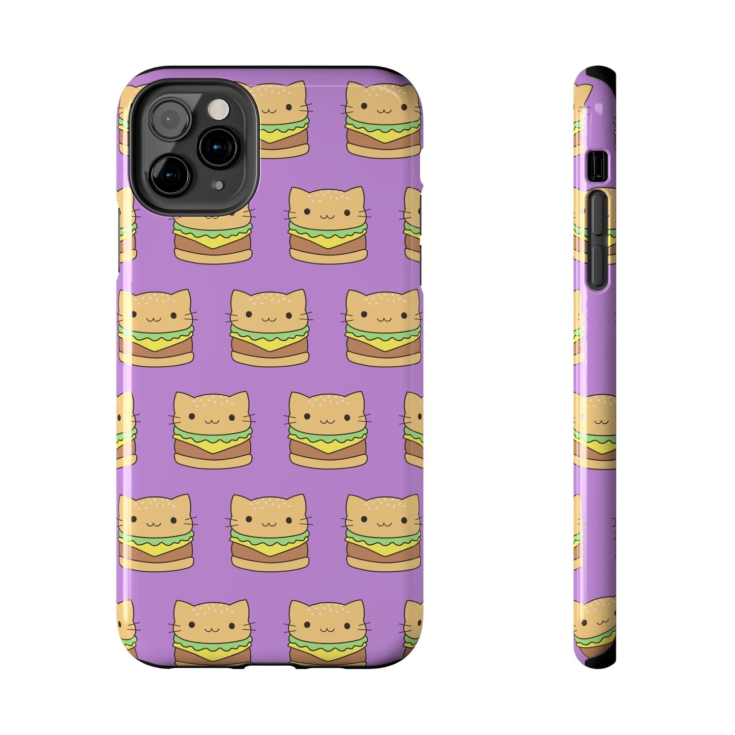 Kawaii Cat Burger Pattern Purple Background Cute Tough Phone Case | Food