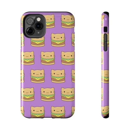 Kawaii Cat Burger Pattern Purple Background Cute Tough Phone Case | Food