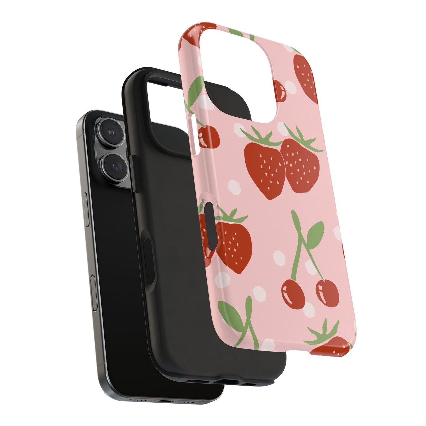 Cute Pink and Red Cherry and Strawberry Tough Phone Case | Food