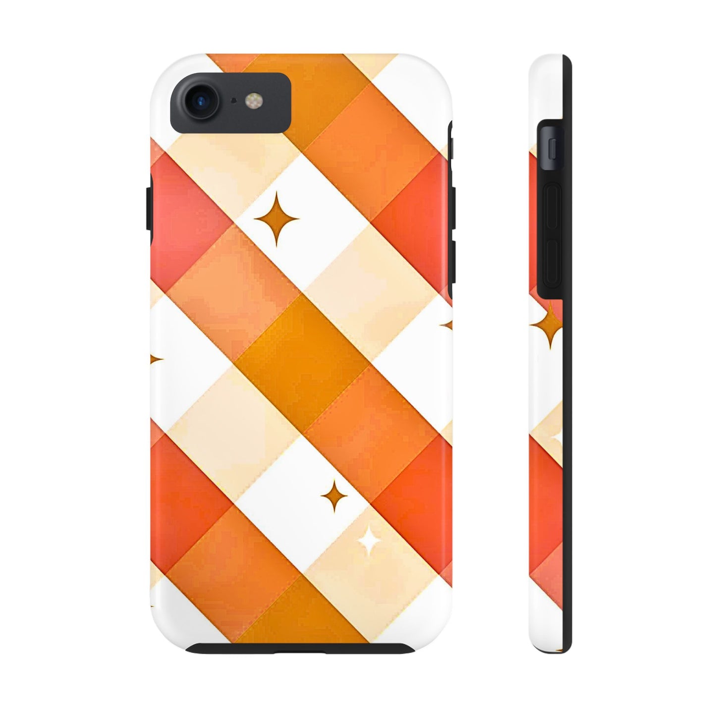 Pastel Orange & Pink Checkered Stars Tough Phone Case | Aesthetic