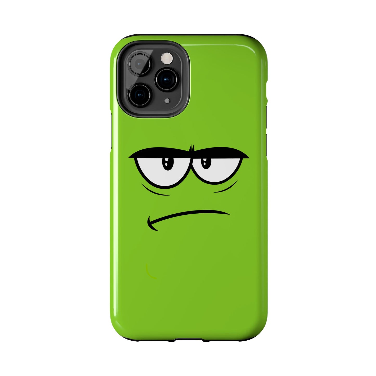 Grumpy Mood Face Green Background Funny Expression Tough Phone Case | Funny