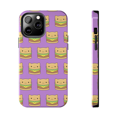 Kawaii Cat Burger Pattern Purple Background Cute Tough Phone Case | Food