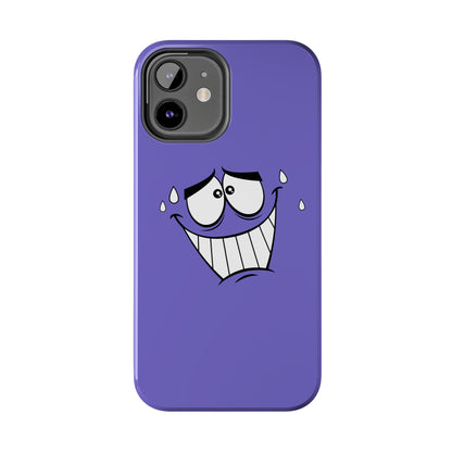 Awkward Nervous Cartoon Face Purple Background Tough Phone Case | Funny