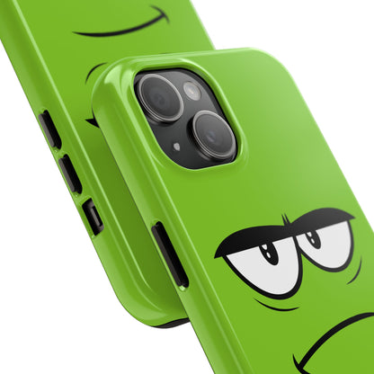 Grumpy Mood Face Green Background Funny Expression Tough Phone Case | Funny