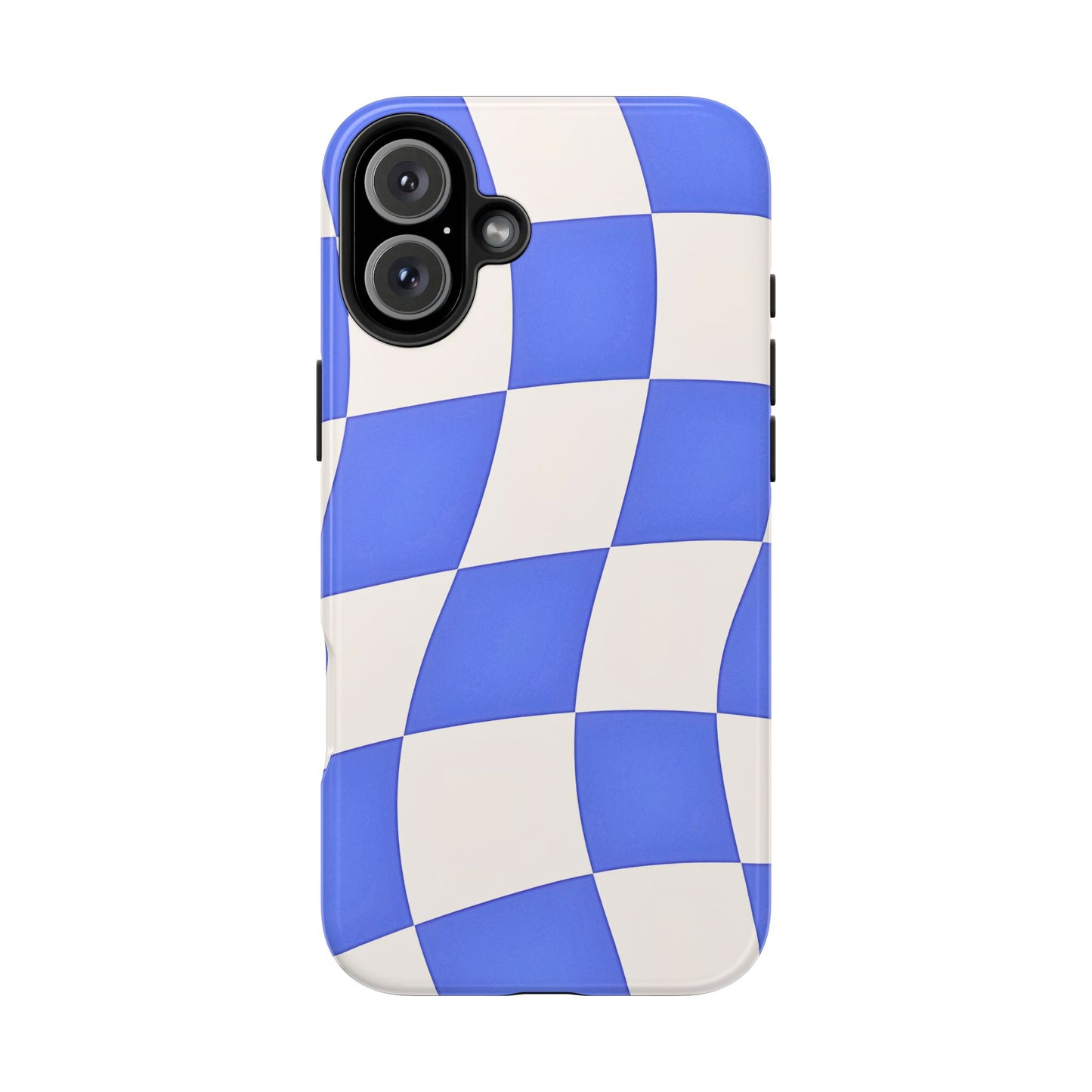 Funda resistente para teléfono con estampado ondulado de cuadros azules | Estética