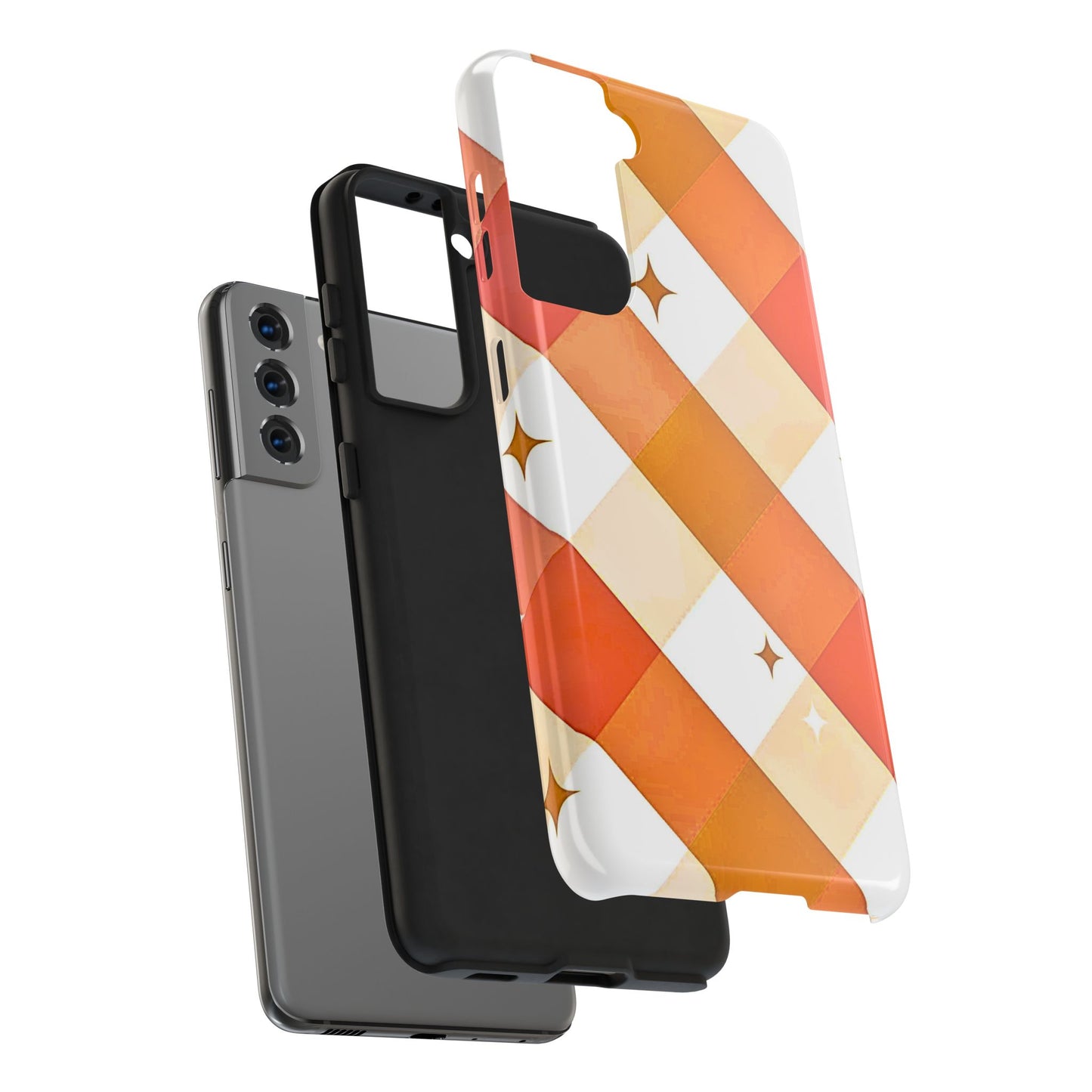 Pastel Orange & Pink Checkered Stars Tough Phone Case | Aesthetic