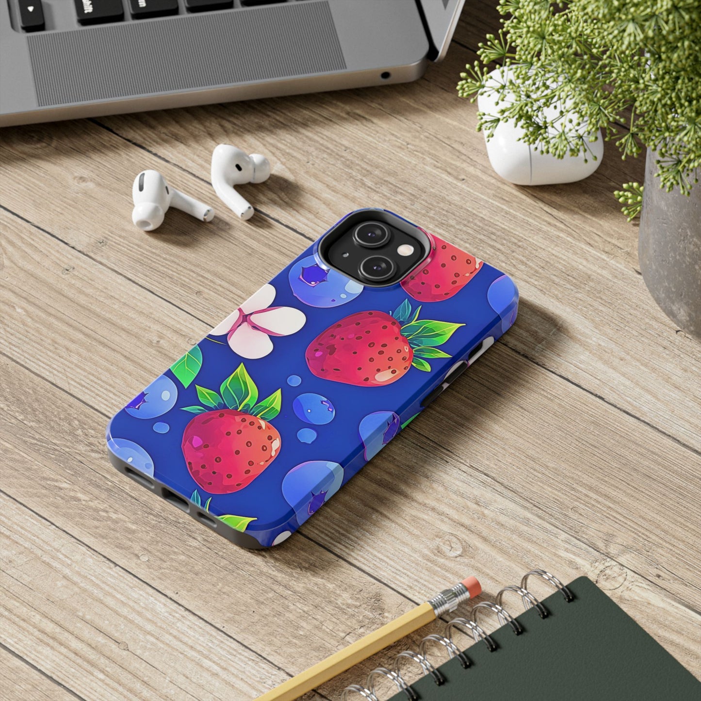 Cute Blueberry Strawberry Fruit Pattern Tough Phone Case | Aesthetic