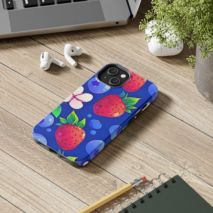 Cute Blueberry Strawberry Fruit Pattern Tough Phone Case | Aesthetic
