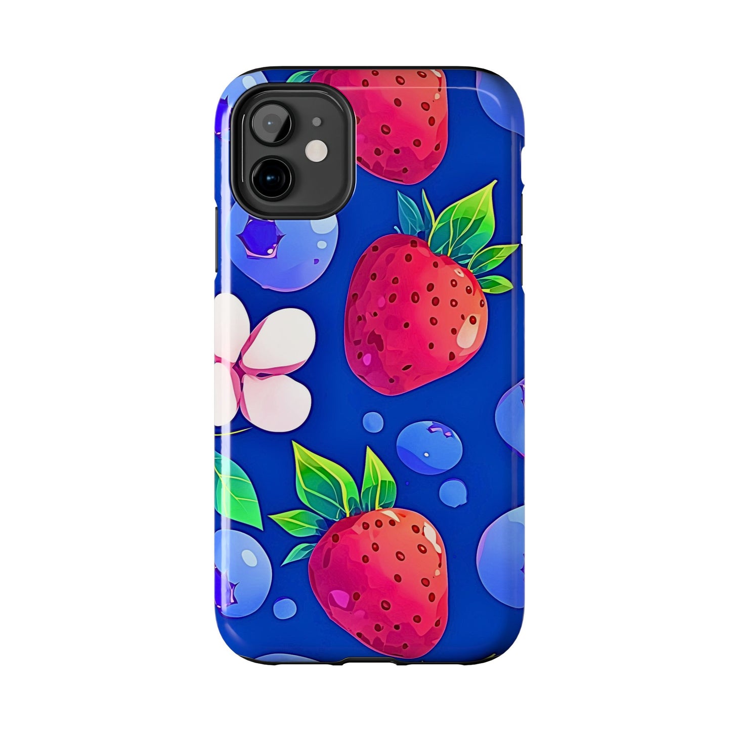 Cute Blueberry Strawberry Fruit Pattern Tough Phone Case | Aesthetic