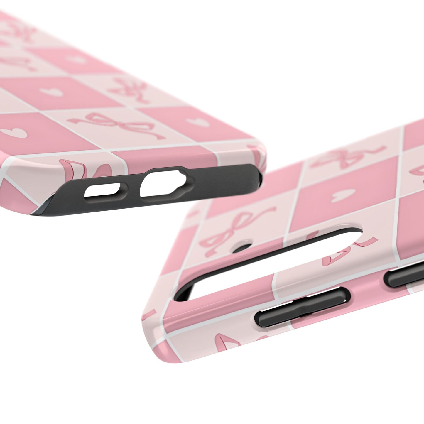 Girly Pink Bow and Heart Grid Pastel Tough Phone Case | Aesthetic