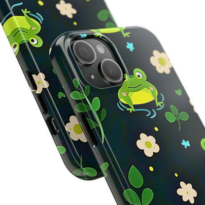 Kawaii Froggy Pattern Black Tough Phone Case | Animals