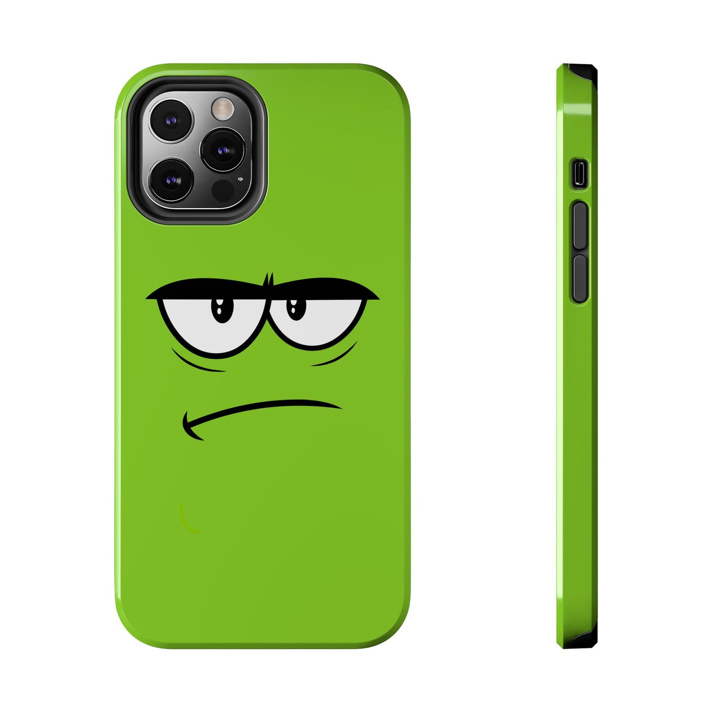 Grumpy Mood Face Green Background Funny Expression Tough Phone Case | Funny