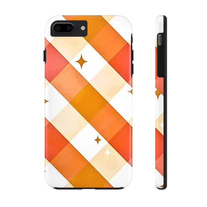 Pastel Orange & Pink Checkered Stars Tough Phone Case | Aesthetic