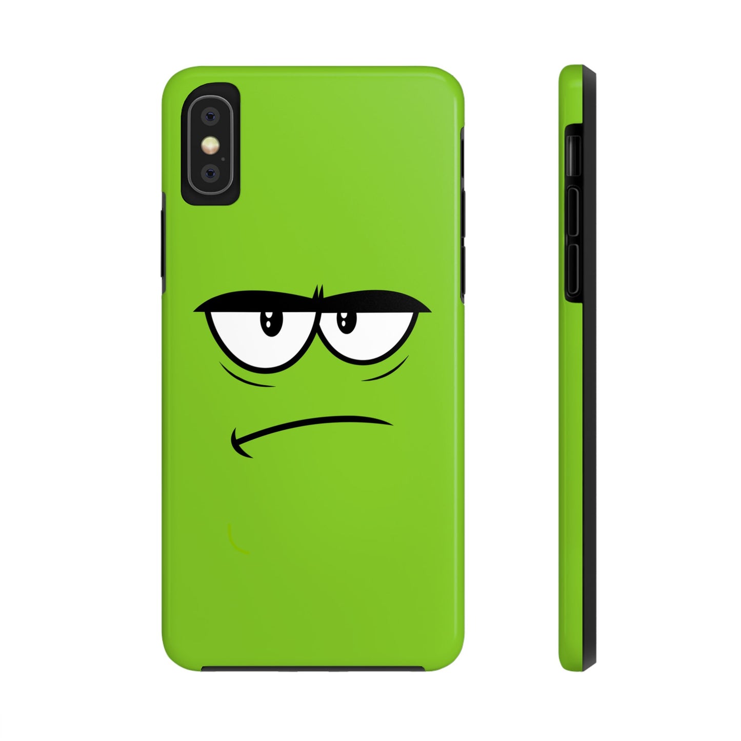 Grumpy Mood Face Green Background Funny Expression Tough Phone Case | Funny