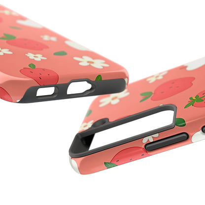 Strawberry Apple Flower Pattern Pink Tough Phone Case | Aesthetic