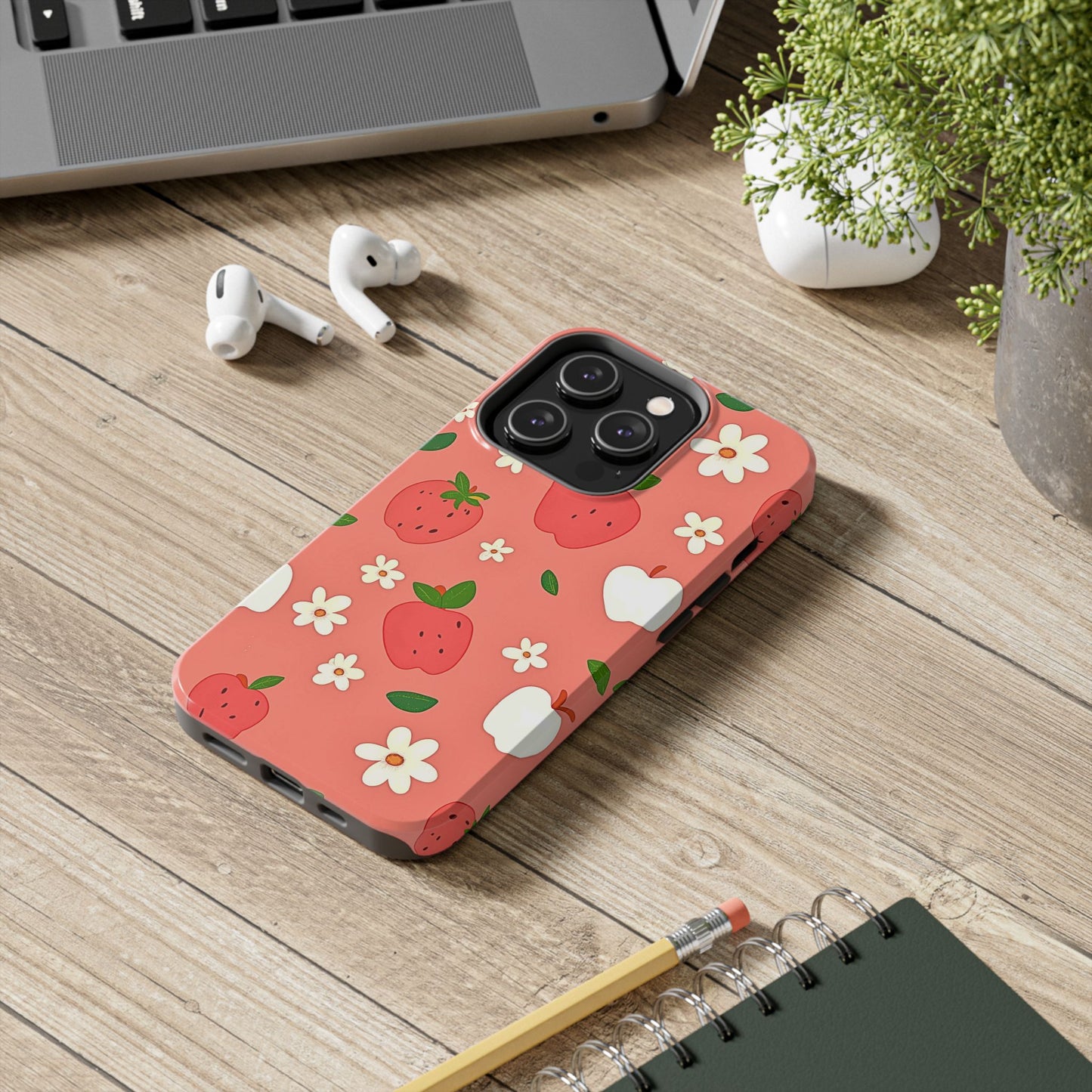 Strawberry Apple Flower Pattern Pink Tough Phone Case | Aesthetic