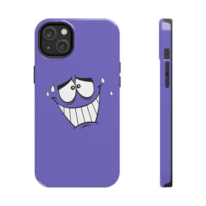 Awkward Nervous Cartoon Face Purple Background Tough Phone Case | Funny