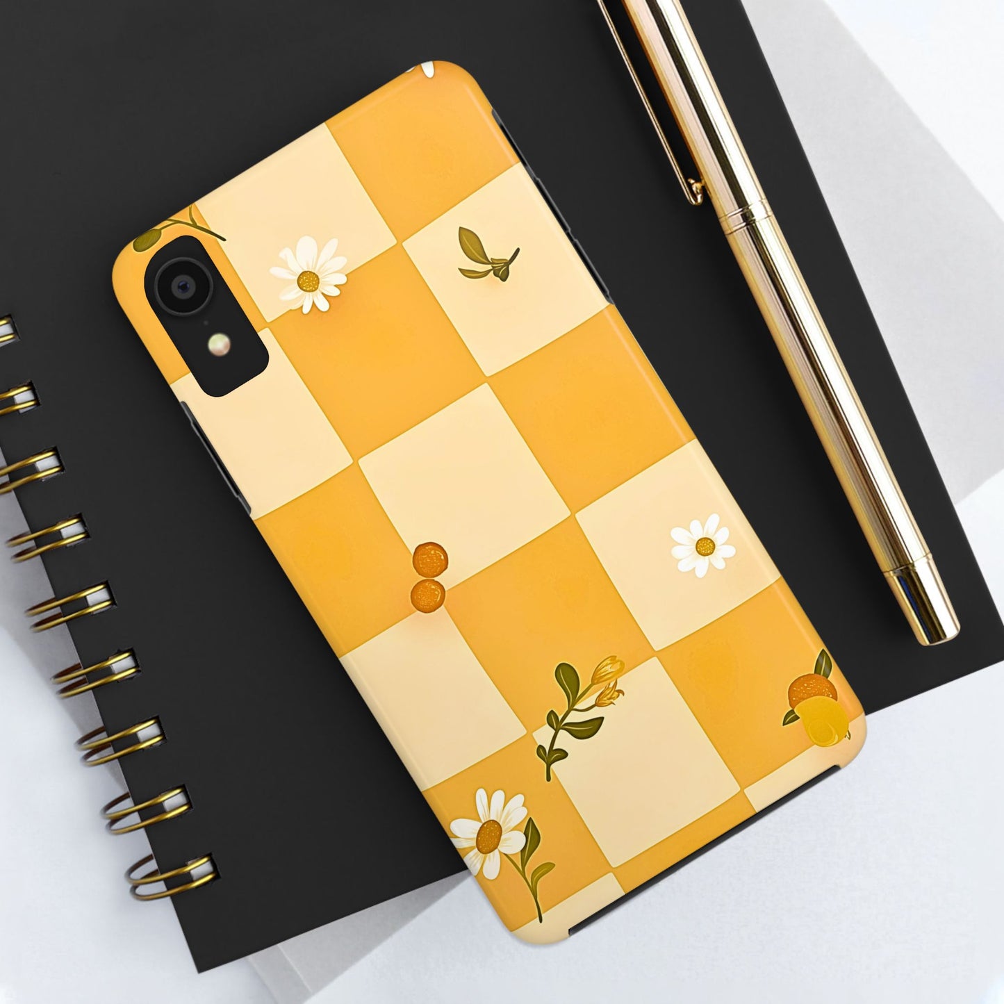 Yellow Checkered Preppy Daisies Tough Phone Case | Aesthetic
