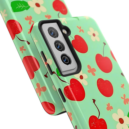 Cute Cherry Flower Pattern Mint Tough Phone Case | Aesthetic