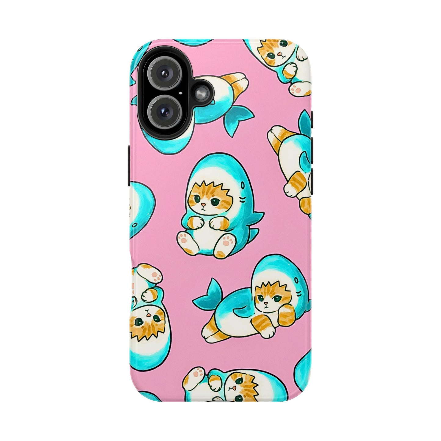 Pink Cute Shark Cats Pattern Tough Phone Case | Animals