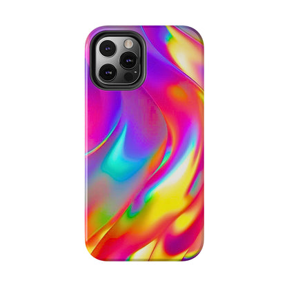 Funda resistente para teléfono con brillo metálico holográfico y estilo abstracto | Estética