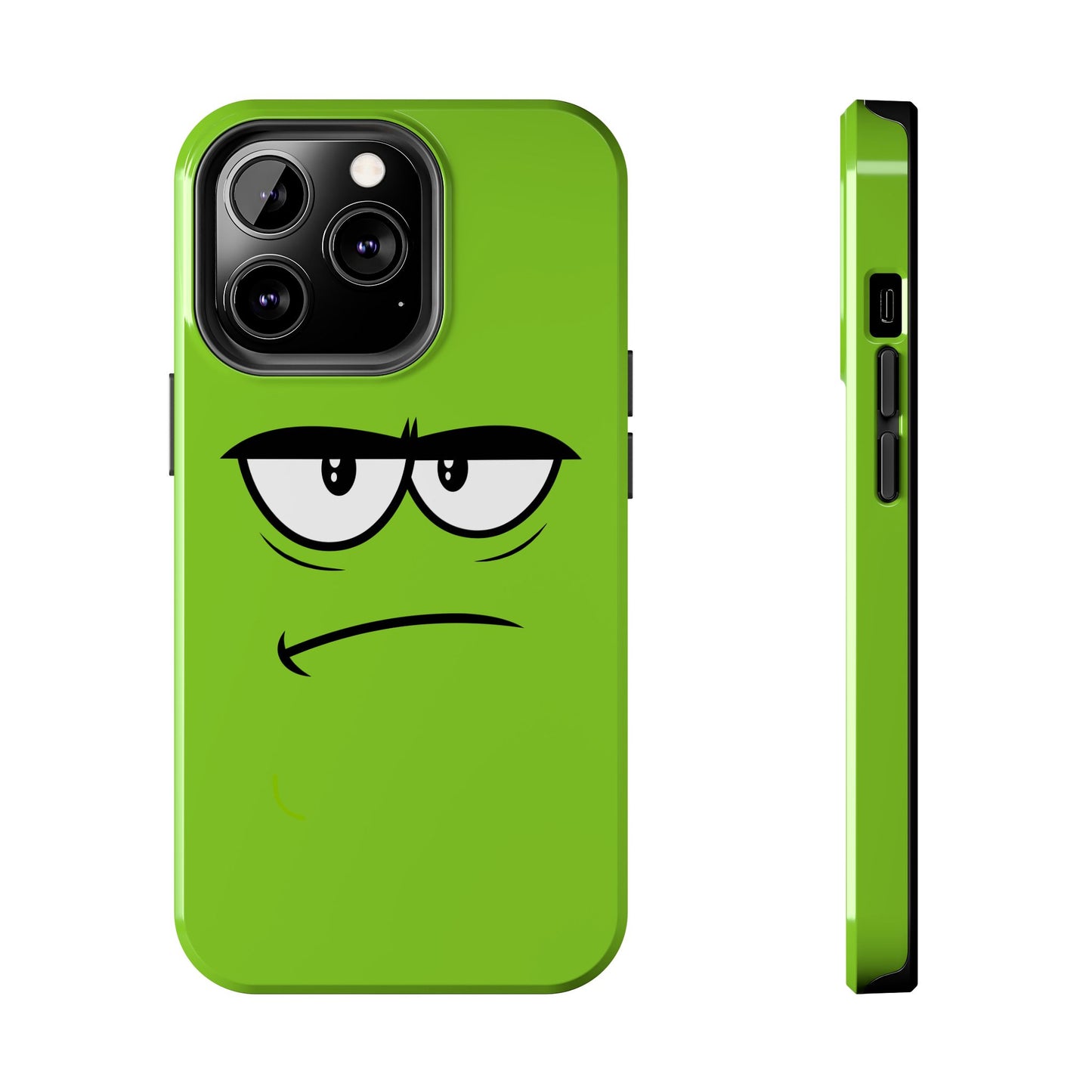 Grumpy Mood Face Green Background Funny Expression Tough Phone Case | Funny