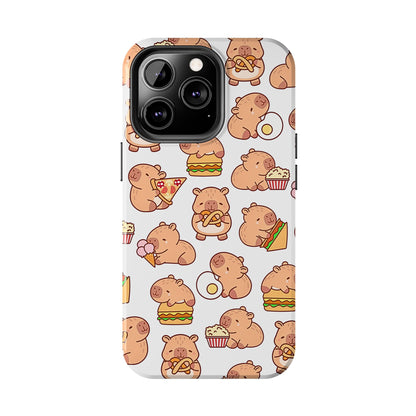 Cute Capybara Eating Pizza Ice Cream & Snacks Cartoon Food Tough Phone Case | Animals
