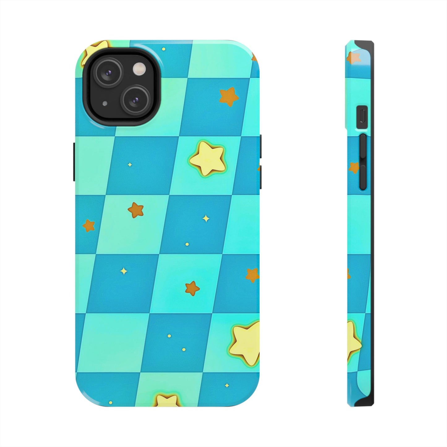 Vibrant Preppy Checkered Blue & Yellow Stars Tough Phone Case | Aesthetic