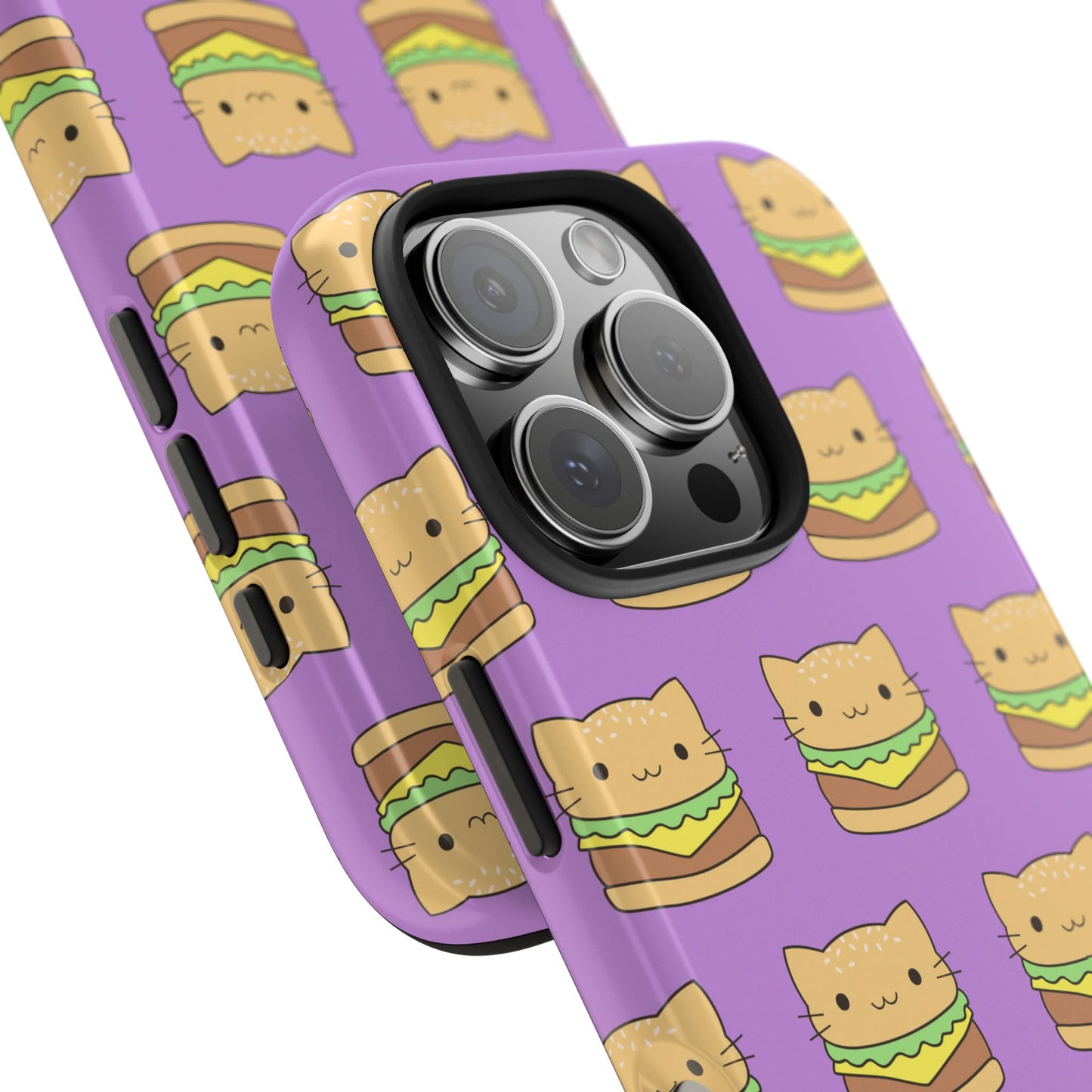 Kawaii Cat Burger Pattern Purple Background Cute Tough Phone Case | Food