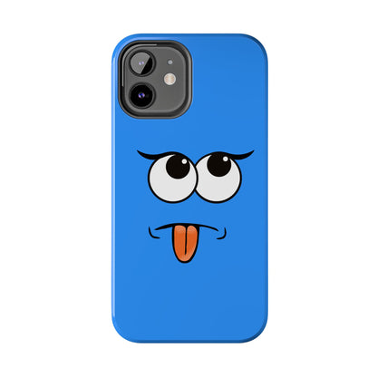 Silly Tongue Out Cartoon Face Blue Background Tough Phone Case | Funny