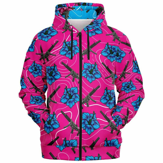 Rad Palm High Capacity Hibiscus Zip Up Hoodie