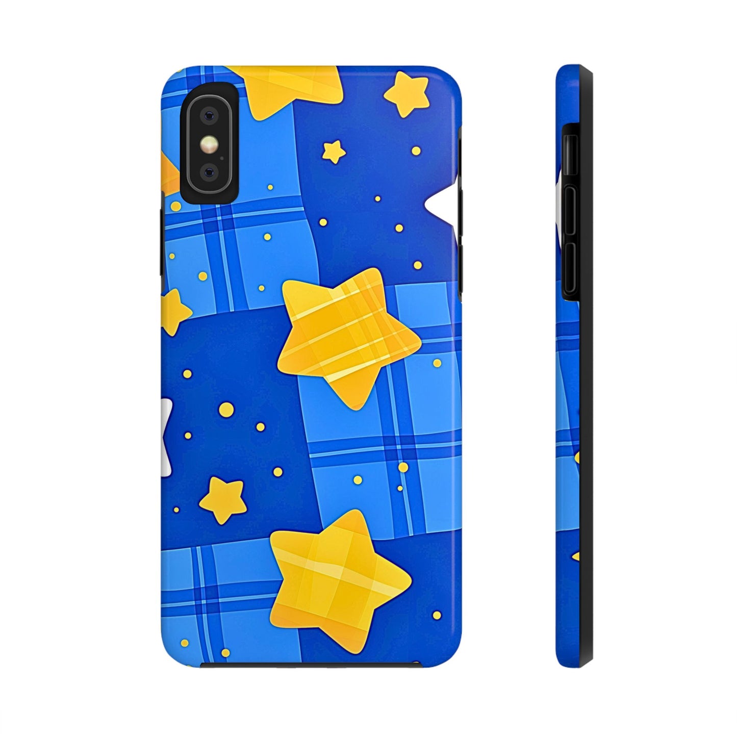 Funda resistente para teléfono con estampado de estrellas y cuadros preppy | Estética