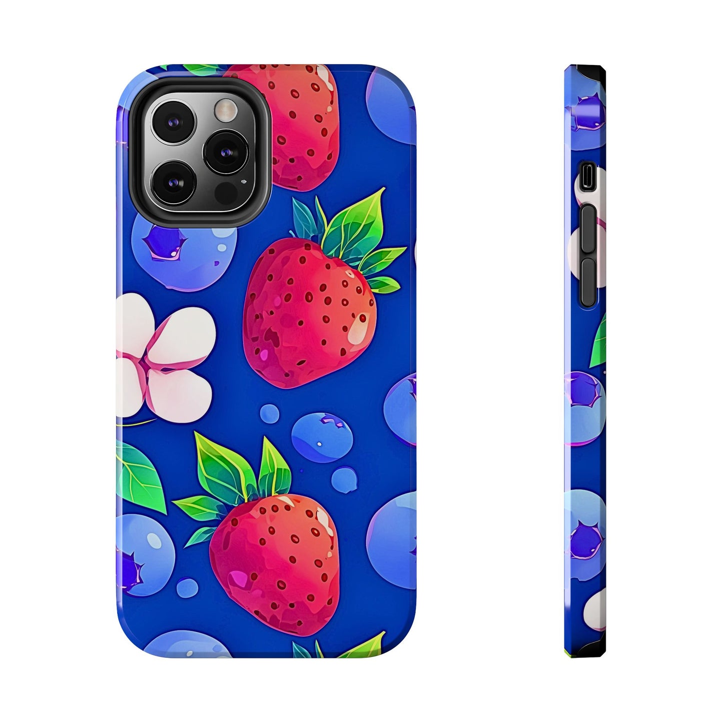 Cute Blueberry Strawberry Fruit Pattern Tough Phone Case | Aesthetic